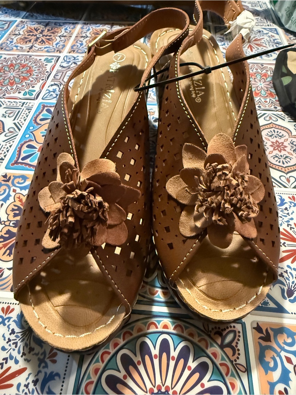 Brown Floral Peep-Toe Slingback Sandals